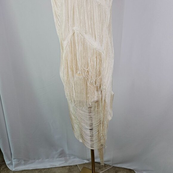 Trending Fringe Layered Ivory Sheer Open Front Kimono Shawl Cover Up Top Sexy - Picture 4 of 10